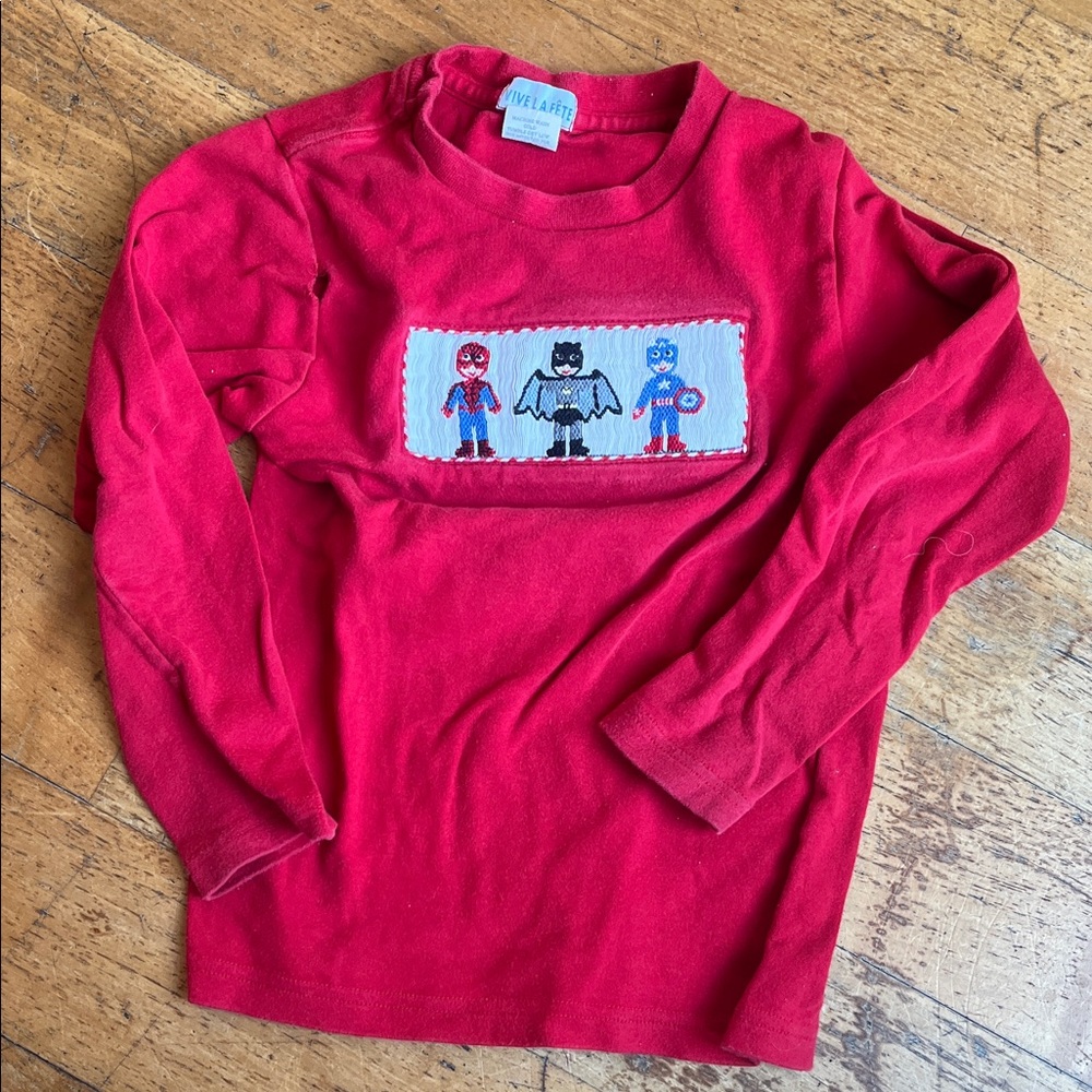 Red Kids Shirt with Superhero Design